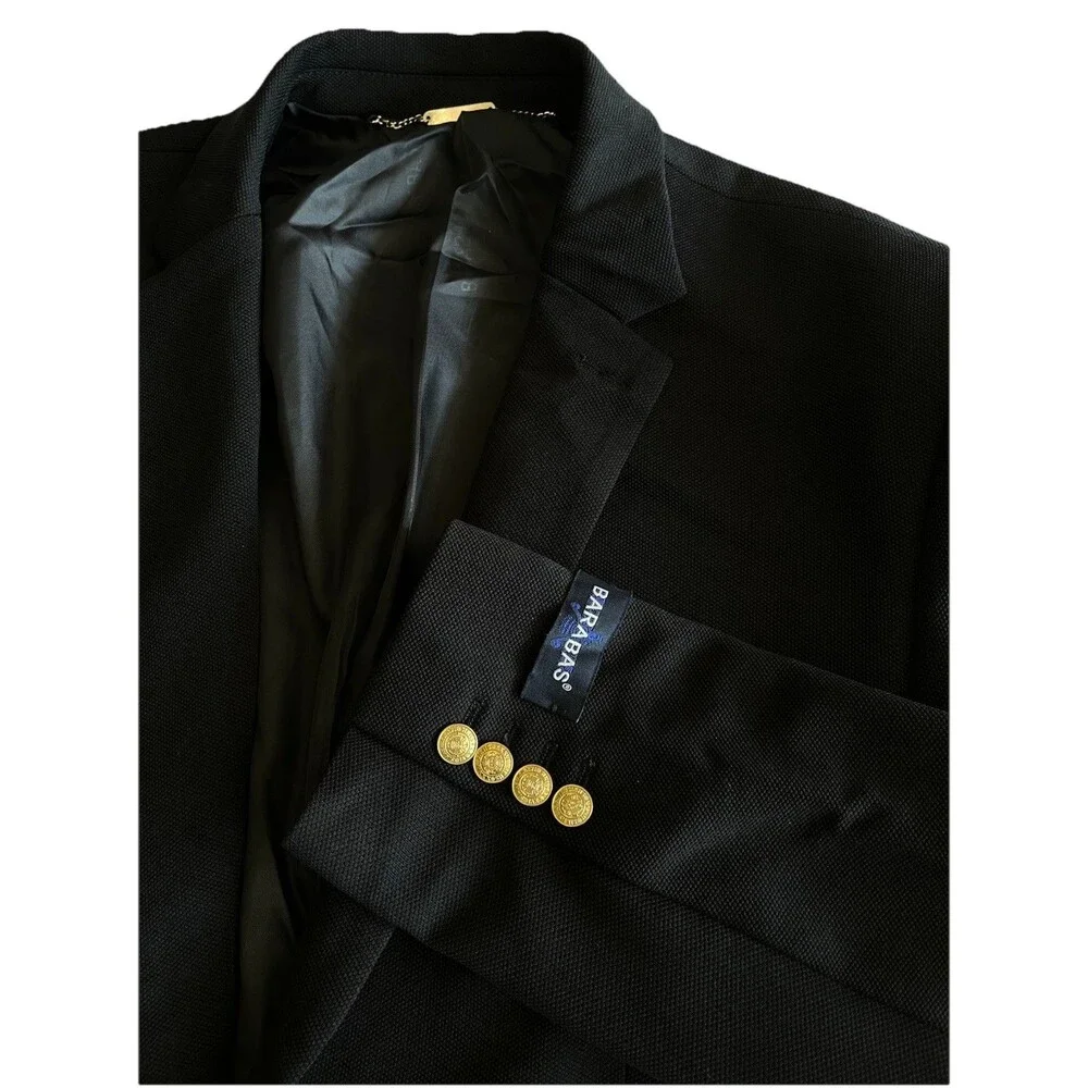 New Barabas Men Blazer 46R Formal Dinner Jacket Gold Buttons Slim Fit Black